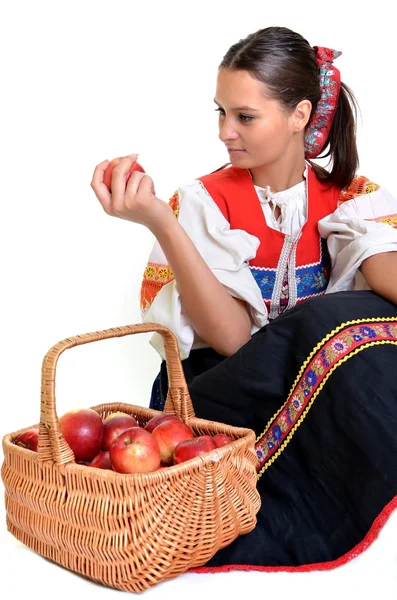Portré, fiatal, gyönyörű nő almával — Stock Fotó