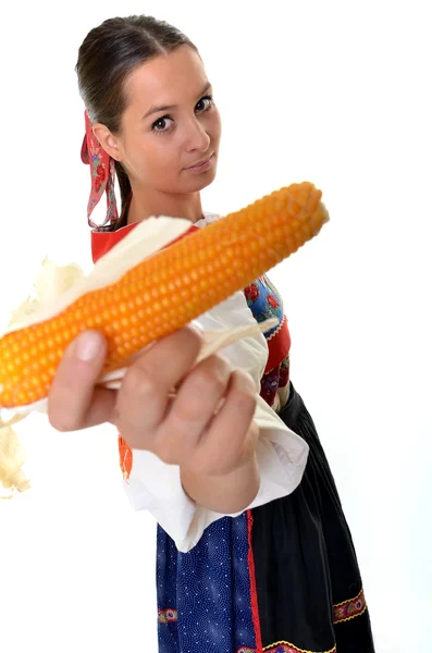 Woman with corn — Stock Photo, Image
