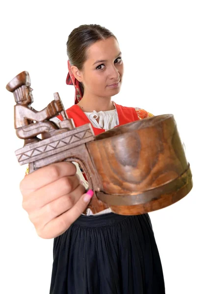 Traditional slovakian woman with dippers — Stock Photo, Image