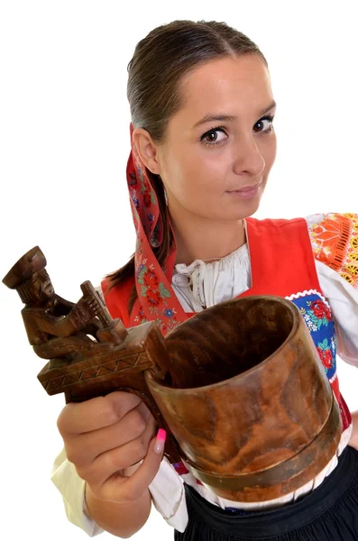 Tradiční slovenská žena s naběračky — Stock fotografie
