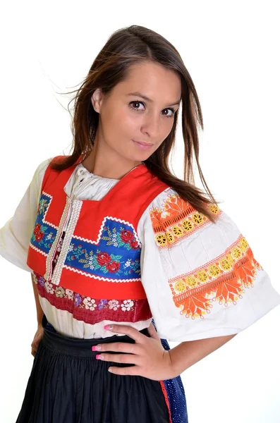 Mulher atraente usa vestido nacional eslovaco — Fotografia de Stock