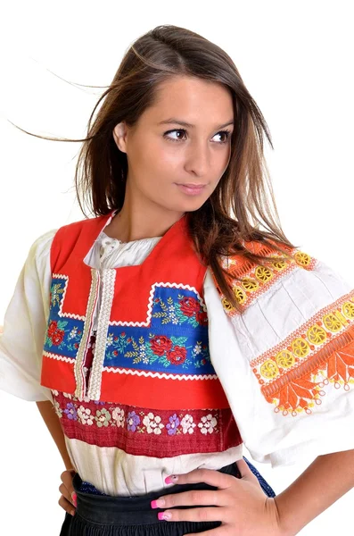 魅力的な女性は、スロバキア国立ドレスを着ています。 — ストック写真