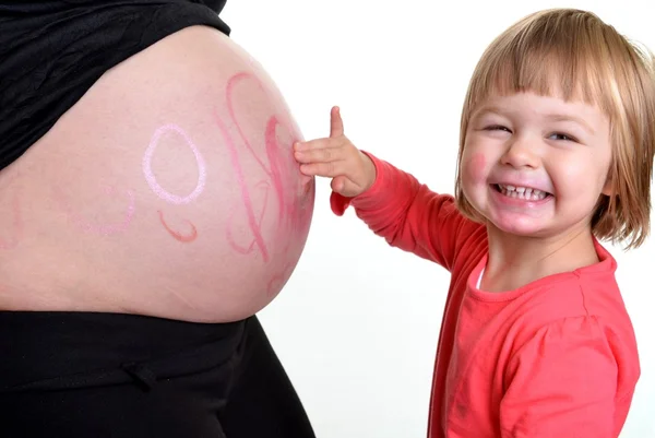Petite fille peinture sur le ventre — Photo
