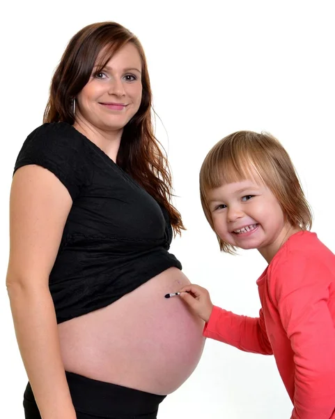 Baby målning på gravid mage — Stockfoto