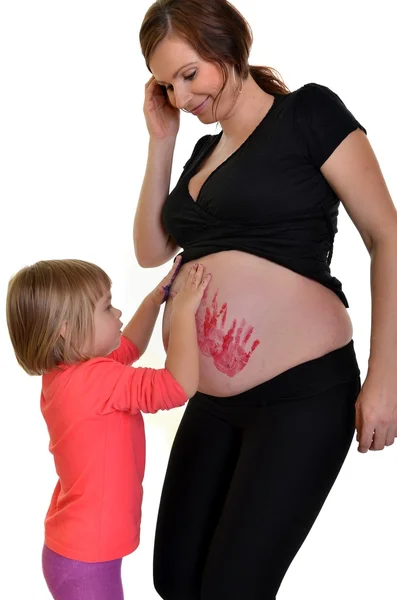 Μωρό ζωγραφική σε έγκυο κοιλιά — Φωτογραφία Αρχείου