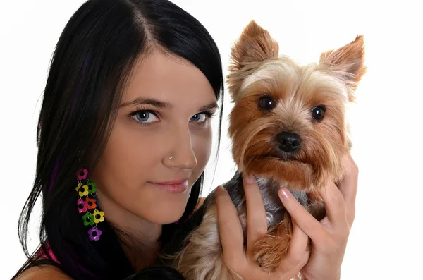 Meisje met een hond — Stockfoto