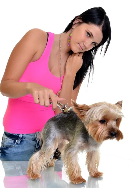 犬の爪切りを持つ女性 — ストック写真