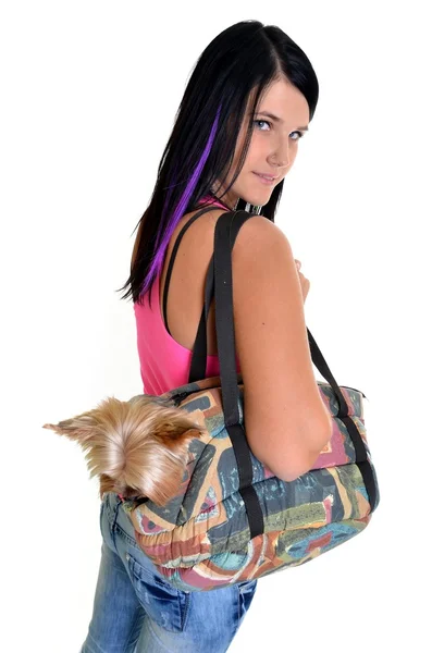 Young woman with a small dog — Stock Photo, Image