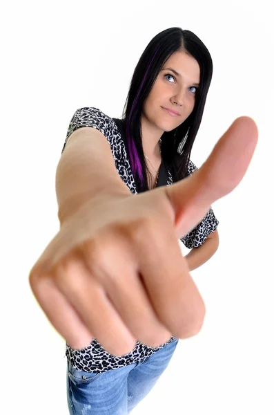 Woman smiling with her thumbs up — Stock Photo, Image