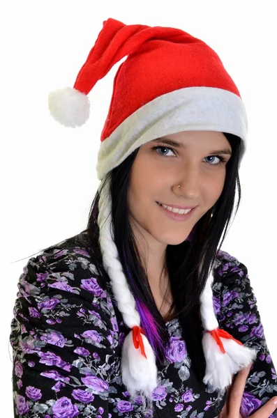 圣诞圣诞老人帽的女人 — 图库照片