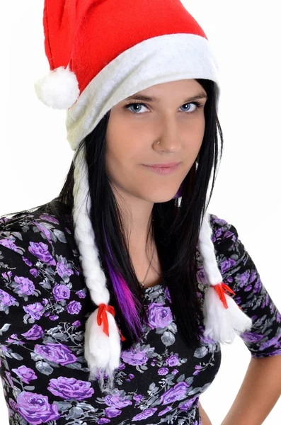 Christmas woman in santa cap — Stock Photo, Image