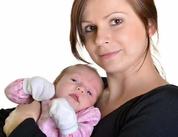 Φωτογραφία της ευτυχισμένης μητέρας με το μωρό πάνω από λευκό — Φωτογραφία Αρχείου
