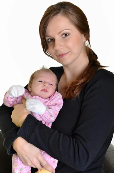 Obrázek šťastné matky s dítětem nad bílou — Stock fotografie