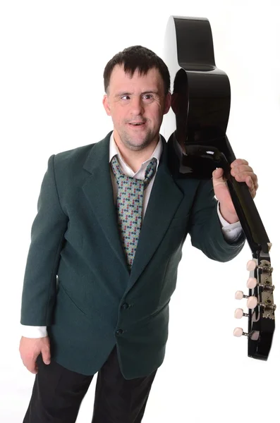 Down syndrome man dengan gitar — Stok Foto