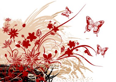 Abstract flowers with butterflies clipart