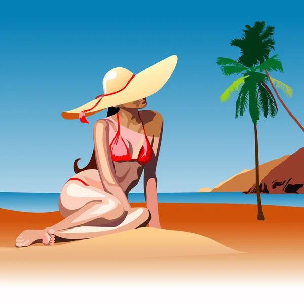 Surprised girl in an beach — Stock Vector