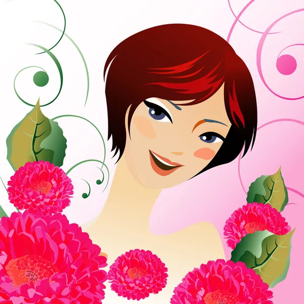Schönheit Mädchen mit Blumen — Stockvektor