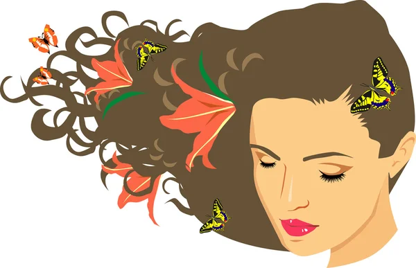 Kelebekler vektör ile kız — Stok Vektör