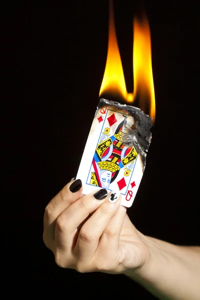 Burning the queen of diamonds — Stock Photo, Image