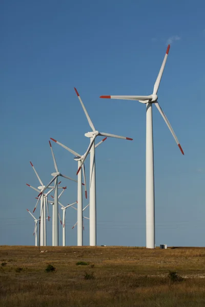 Série de générateurs éoliens dans un champ de gazon — Photo