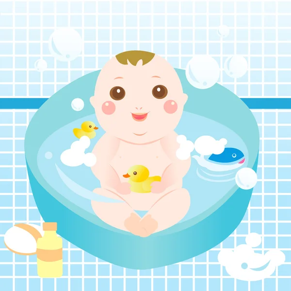 赤ちゃん入浴を楽しむ — ストックベクタ
