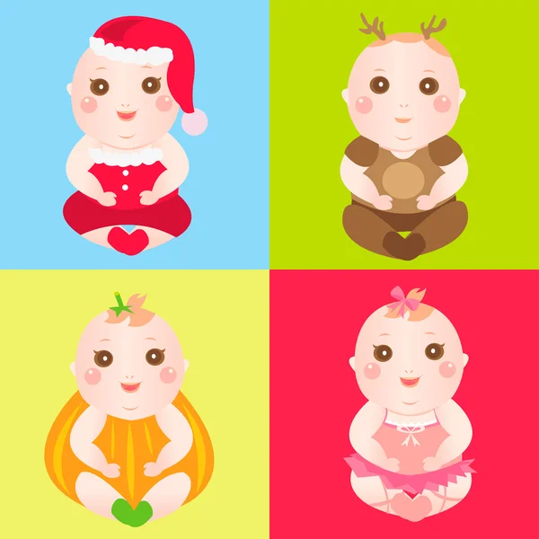 Babies in different costumes — Stock Vector