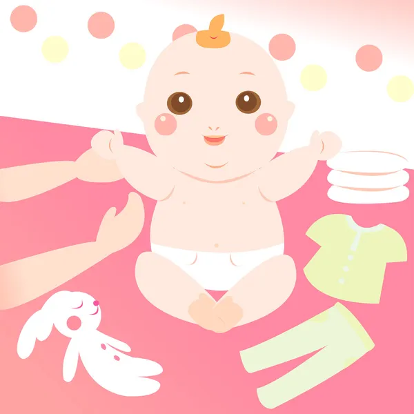 Lindo bebé cambiándose de ropa — Vector de stock