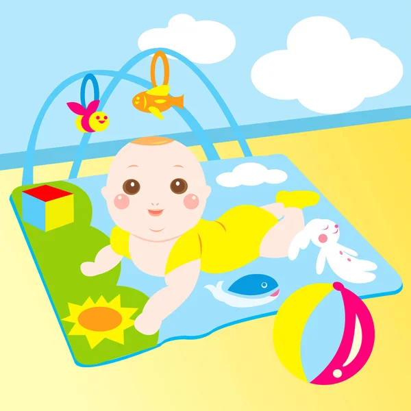 Cute baby playing toy happily — Stock Vector