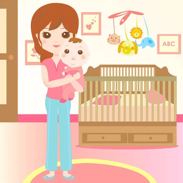 Bebek ve anne yatak odasında — Stok Vektör