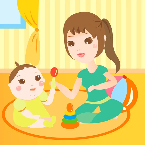 Mother playing with baby — Stock Vector