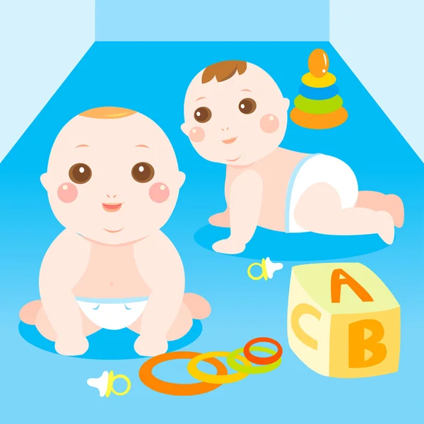 Two baby playing toys — Stock Vector