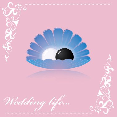 Shell With Two Pearls. Symbol of the union of male and female clipart