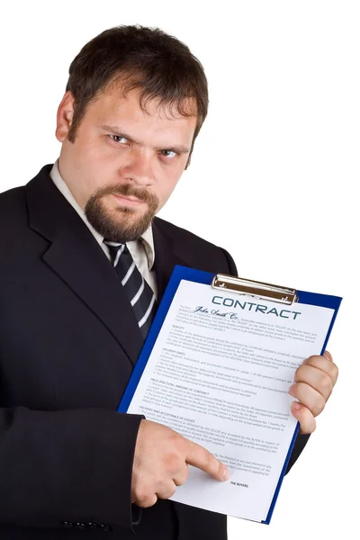 Чоловік показує за контрактом . — стокове фото