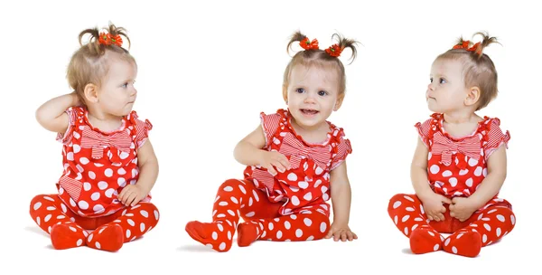 Zestaw trzy dziewczynki w czerwonej sukience — Zdjęcie stockowe