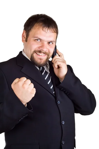 Χαμογελώντας επιχειρηματίας, μιλώντας στο τηλέφωνο — Φωτογραφία Αρχείου