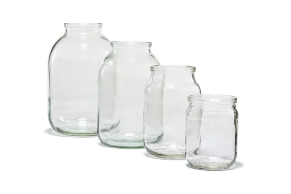 stock image Empty glass jars isolated on white