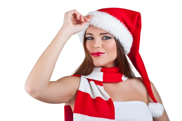 Noel Baba olarak giymiş kadın çok güzel — Stok fotoğraf