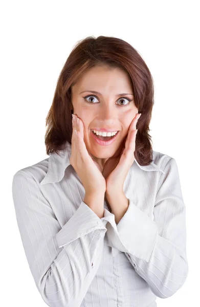 A beautiful woman is very surprised — Stock Photo, Image