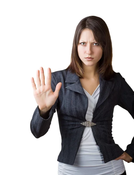 Affärskvinna som visar gest stopp — Stockfoto