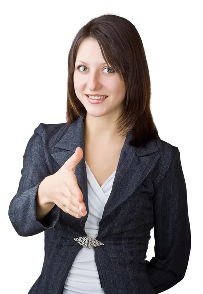 Business woman giving hand for handshake — Stock Photo, Image