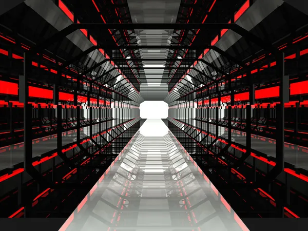 Dunkelroter futuristischer Korridor — Stockfoto
