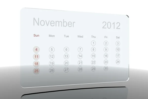 3d 玻璃日历-2012 年 11 月 — 图库照片