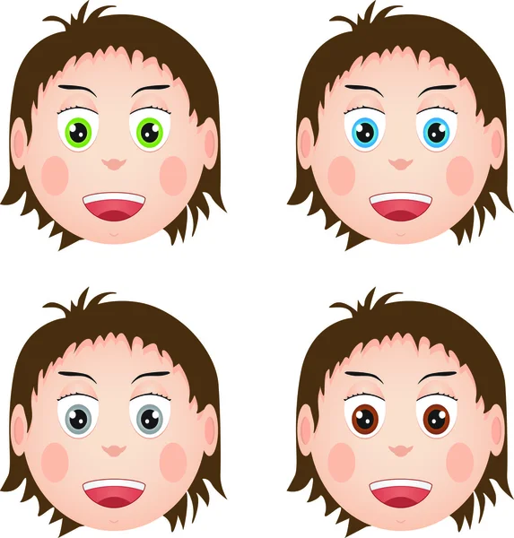 Smiling faces, manga, different eye colors — Stock Vector