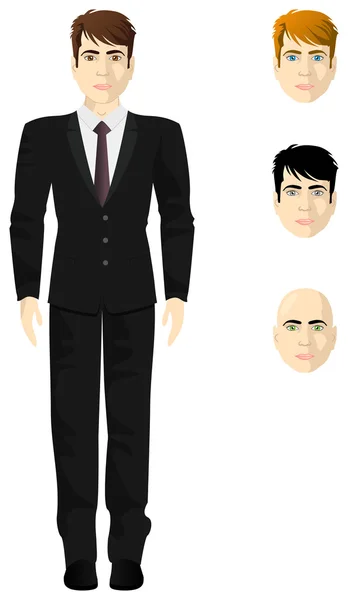 Homme d'affaires en chemise blanche et costume noir — Image vectorielle