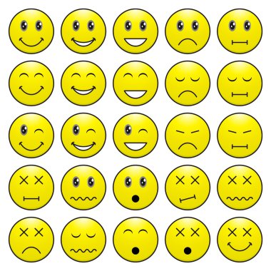 Pack of faces (emoticons) with various emotions expression clipart