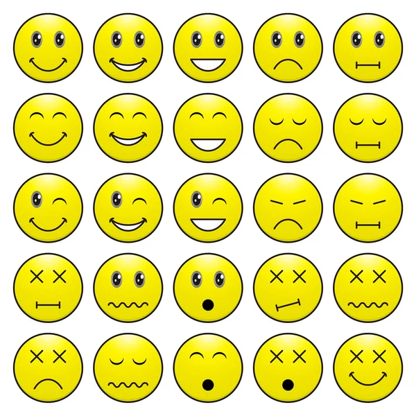 Pack of faces (emoticons) with various emotions expression — Stock Vector