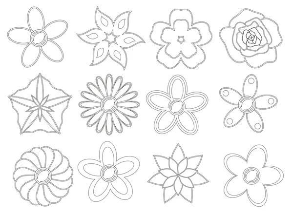 Pack de fleurs pour livre à colorier — Image vectorielle