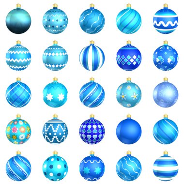 Christmas blue baubles big back 25 on white background clipart