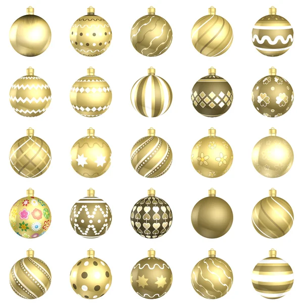 Altın Christmas baubles büyük 25 beyaz arka plan üzerinde geri. — Stok fotoğraf