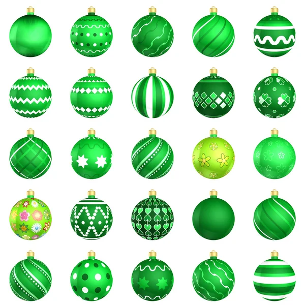 Navidad bolas verdes espalda grande 25 sobre fondo blanco —  Fotos de Stock